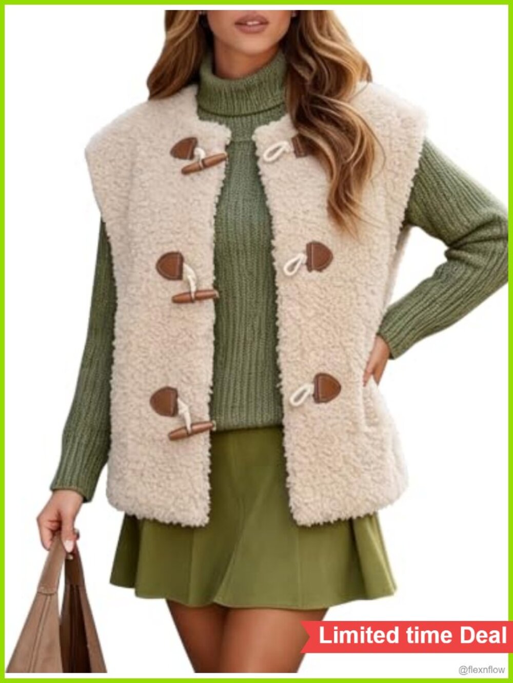 Sleeveless Fuzzy Fleece Vest Sherpa Jacket Women's Warm Toggle Button